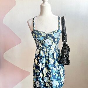 Floral Mini Dress with Black Accents